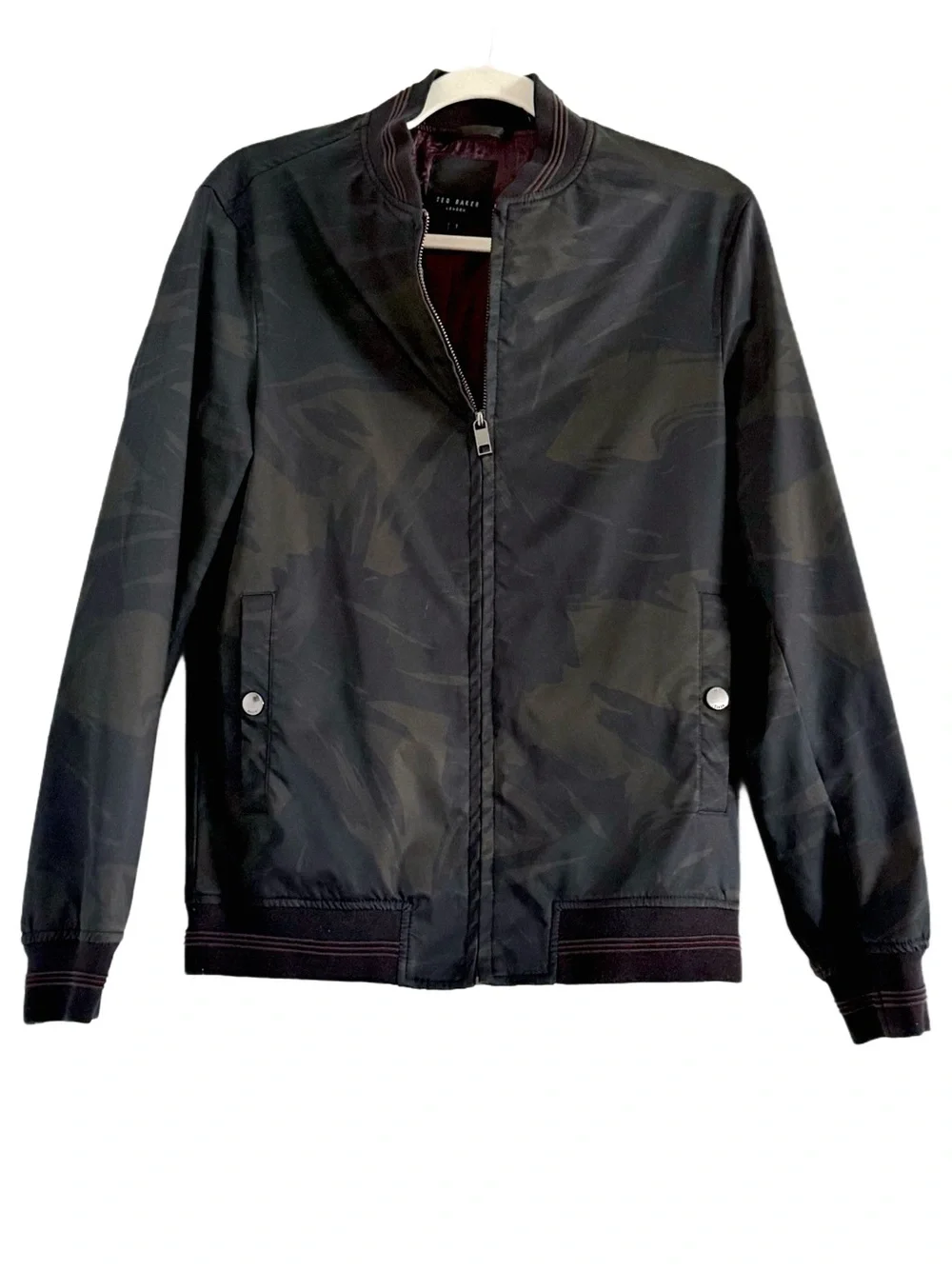 Ted Baker London Black Camouflage Bomber Jacket Sz 1